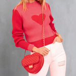 Heart Pattern Color Block Sweater