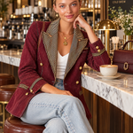 Burgundy Double and Striped Lapels Breasted Blazer