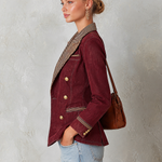 Burgundy Double and Striped Lapels Breasted Blazer