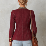 Burgundy Double and Striped Lapels Breasted Blazer