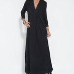 Nadorine Women's Casual Solid Color Long Sleeve V-neck Maxi Dress