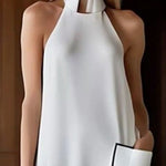 High-Low Sleeveless Pockets Solid Color Split-Joint High Neck Midi Dresses