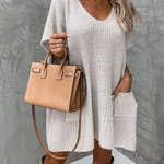 Margovil Oversized V Neck Short Sleeves Pocketed Poncho Sweater