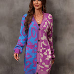 Leopard Stitching Sweater Knit Sweater Cardigan