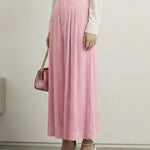 High Waisted Elasticity Pleated Pockets Solid Color Skirts Bottoms