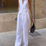 Nadorine Classic Linen Vest and Wide Leg Pants Set