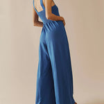 Spaghetti Strap Jumpsuit Casual Sleeveless Ruffled with Pockets High Waist Loose Wide Leg Pants Romper