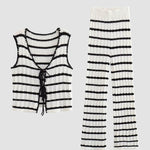 Nadorine Crochet Striped Vest Top Striped Knit Pants Set