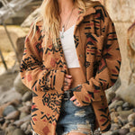 Retro Pattern Lapel Long Sleeve Plush Jacket