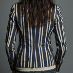 Bohemian Floral Print Cotton And Linen Striped Blazer