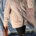 Lapel Collar Zipper Long Sleeve Solid Color Mid-length Double-sided Plush Jacket