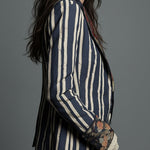 Bohemian Striped Blazer with Floral Print in Cotton and Linen