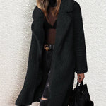 Fuzzy Fleece Lapel Open Front Long Cardigan Coat