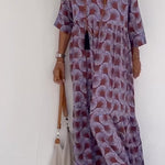 Ibiza Fashion Print Loose V Neck Long Sleeve Long Dress
