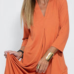Women Casual V Neck Solid Color Maxi Dress