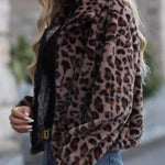 Leopard print faux fur short jacket