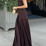 Margovil Strapless Satin Patchwork Flare Maxi Dress