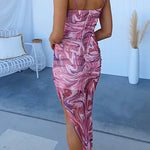 Spaghetti Strap V Neck Printed Swirl Maxi Dress