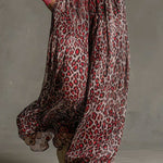 Casual Retro Pink Fleece Hooded Top And Chiffon Leopard Print Wide-leg Pants Set