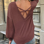 Nadorine Long Sleeve Backless Hollow Knit Sweater for Women Casual Work Office Loose Fit 2026 | Under