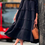 A-Line Loose Ruffled Solid Color Split-Joint Round-Neck Maxi Dresses