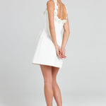 Cindy Faux Pearl Flower Applique Square Neck Pocketed Mini Dress