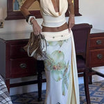 Halter Neck Backless Printed Long Dress Set