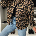 Leopard print plush stand-up collar jacket