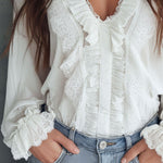 Vintage Victorian V-Neck Ruffle Lace Blouse