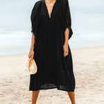 Half Sleeve Long Dresses Women Summer Casual V Neck Midi Dress