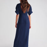 V Neck Short Sleeve Button Down Blouse Dress Tie Casual Long Maxi Dresses