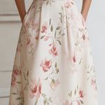 Floral Lapel Short Sleeve Midi Dress With Tailored Waist