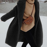 Faux Fur Plush Coat Open Front Solid Long Teddy Overcoat