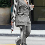 High Waisted Split-Joint Striped Pants Trousers