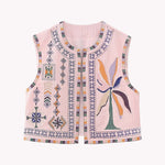 Nadorine Women's Buttonless Retro Ethnic Style Embroidered Vest Sleeveless Cardigan Crop Top