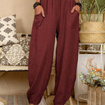 Long Elastic Loose Casual Trousers Harem Pants Pockets Wide Leg Pants