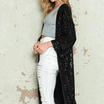 Apricot Sequin 3/4 Sleeve Open Front Duster Cardigan