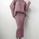Nadorine Women's Casual Two Pieces Sets Turtleneck Sweater and Midi Skirt Suits