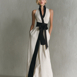 Women's Minimalist Color-block Belted Stand-collar Sleeveless Maxi Dress