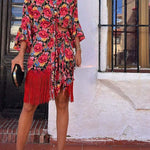 Grace Given Floral Ruffle Bell Sleeve Button Tie-up Waist Shirt