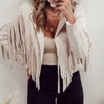 Slim Lapel Tassel Coats Soild Short Jackets Fringe Long Sleeve Party Cardigan