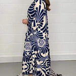 Printed Shirt Dresses V-Neck Three Quarter Sleeves Midi Dress