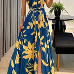 Sexy One Shoulder Sleeveless Printed Long Dress With Split Back