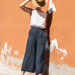 Elastic Waist Cotton Linen High Waist Wide Leg Pants