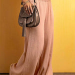 Smocked Elastic Waist Wide Leg Cotton Linen Pants