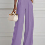 High Waisted Straight Leg Pleated Solid Color Split-Joint Pants Trousers