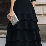 Zip-Front Tiered Midi Dress With Structured Waist