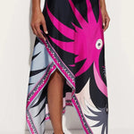 Satin Unique Print Halter Top and Irregular Midi Skirt Set