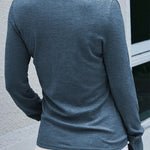Ribbed Snap Button Henley Long Sleeve Top
