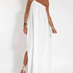 Sleeveless Asymmetrical Off-Shoulder Slit Dress